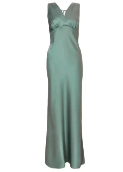 Quiz Sage Satin Front Wrap Maxi Dress