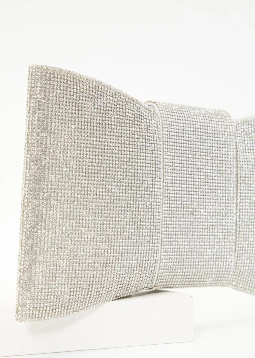 Quiz Silver Diamante Bow Bag