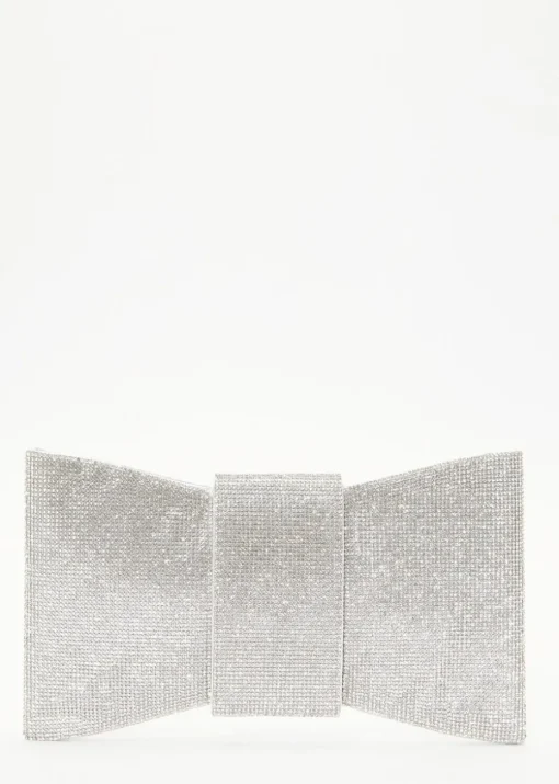 Quiz Silver Diamante Bow Bag