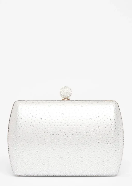 Quiz Silver Diamante Curve Box Bag
