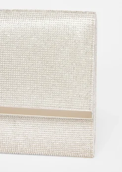 Quiz Silver Diamante Envelope Clutch Bag