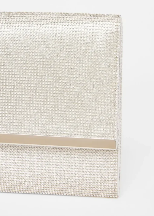 Quiz Silver Diamante Envelope Clutch Bag
