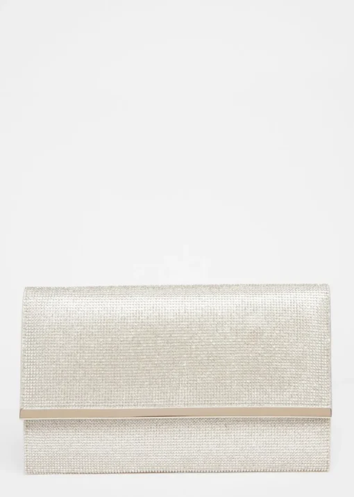 Quiz Silver Diamante Envelope Clutch Bag