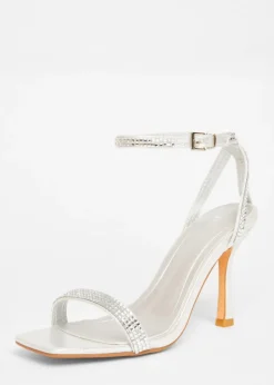 Quiz Silver Diamante Strap Heels