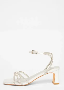 Quiz Silver Diamante Strappy Heeled Sandals