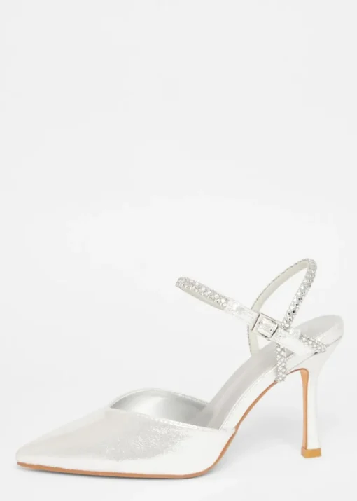 Quiz Silver Diamante Strap Court Heels