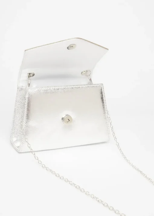 Quiz Silver Diamante Twist Top Handle Bag