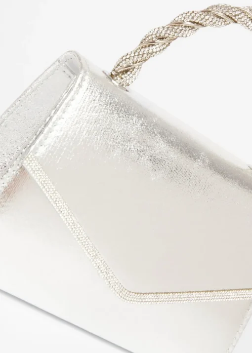 Quiz Silver Diamante Twist Top Handle Bag
