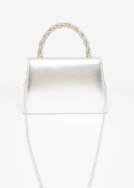 Quiz Silver Diamante Twist Top Handle Bag