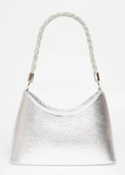 Quiz Silver Diamante Twist Handle Bag