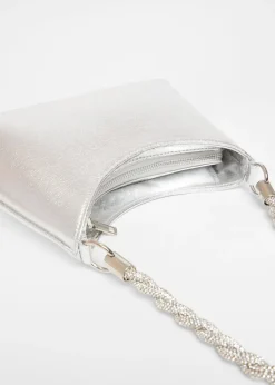 Quiz Silver Diamante Twist Handle Bag