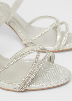 Quiz Silver Shimmer Cross Strap Heels