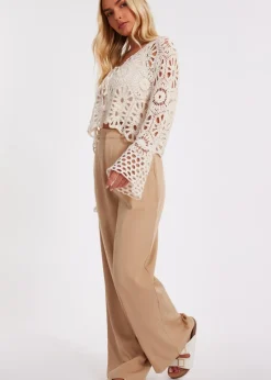 Quiz Stone Crochet Tie Front Cardigan