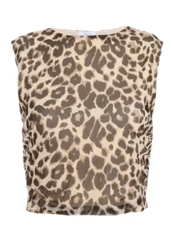Quiz Stone Leopard Print Mesh Top