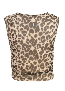 Quiz Stone Leopard Print Mesh Top