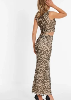 Quiz Stone Leopard Print Mesh Top