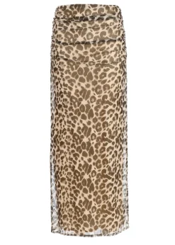 Quiz Stone Leopard Print Mesh Maxi Skirt