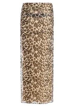 Quiz Stone Leopard Print Mesh Maxi Skirt