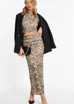 Quiz Stone Leopard Print Mesh Maxi Skirt