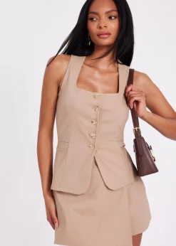 Quiz Stone Pinstripe Button Front Waistcoat