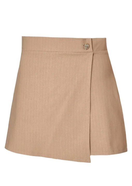 Quiz Stone Pinstripe Wrap Skort