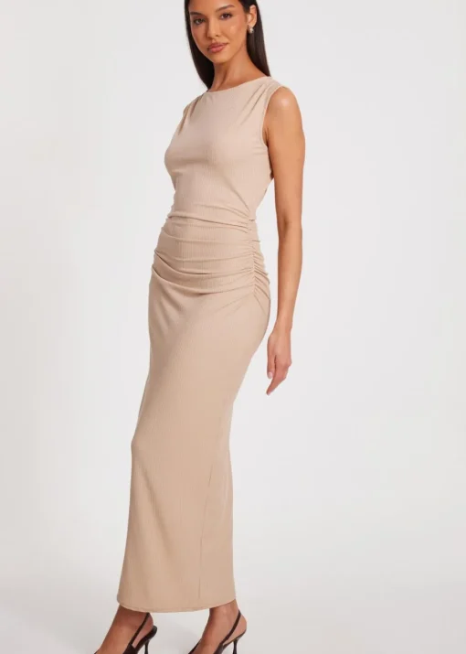 Quiz Stone Ribbed Midaxi Dress