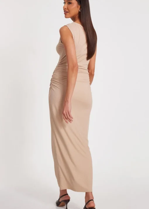 Quiz Stone Ribbed Midaxi Dress