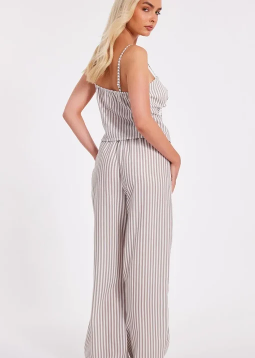 Quiz Stone Striped Wide Leg Trousers