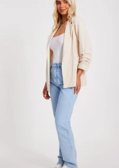 Quiz Stone Textured Ruched Sleeve Blazer