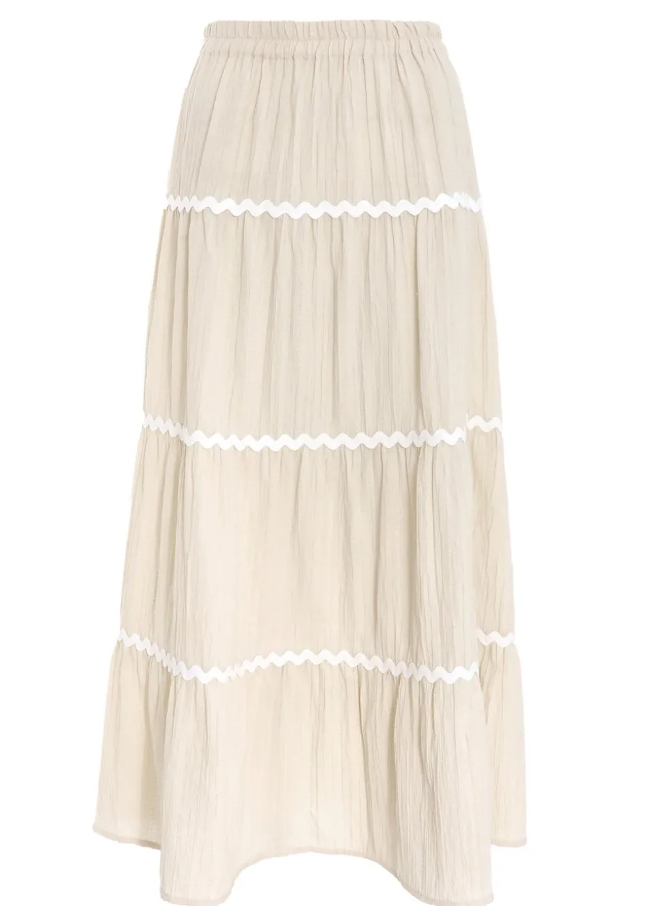 Quiz Stone Wavy Trim Maxi Skirt