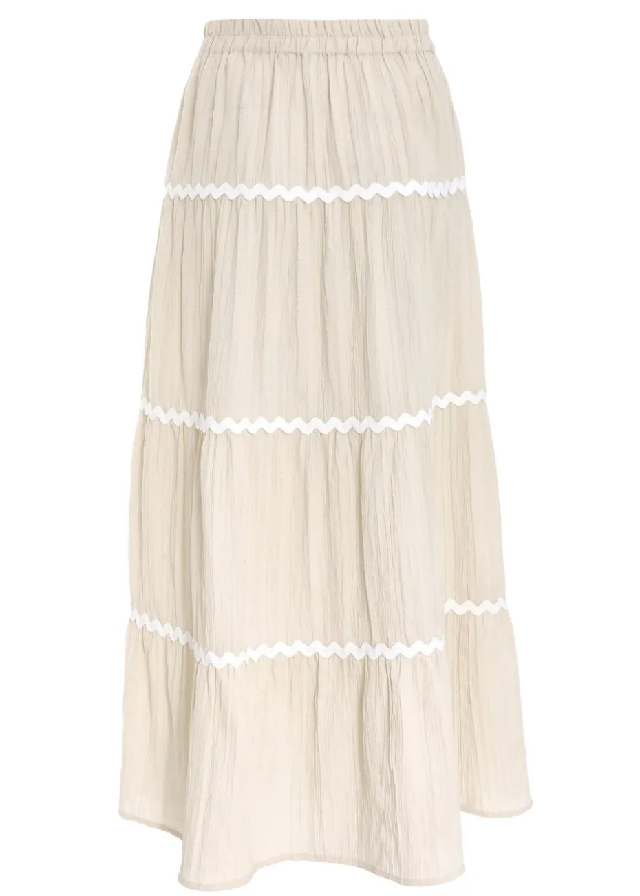 Quiz Stone Wavy Trim Maxi Skirt