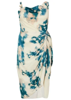 Quiz Teal Curve Marble Print Midi Dress