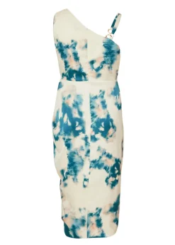 Quiz Teal Curve Marble Print Midi Dress