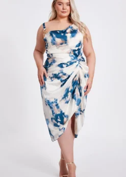 Quiz Teal Curve Marble Print Midi Dress