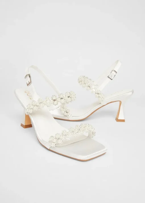 Quiz White Bridal Wide Fit Embellished Heels