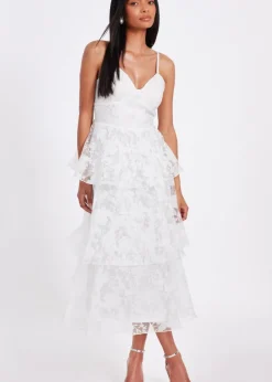 Quiz White Chiffon Floral Midaxi Dress