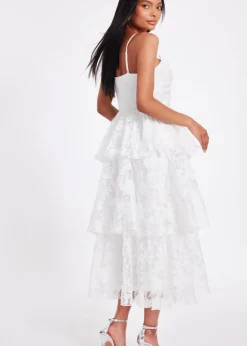 Quiz White Chiffon Floral Midaxi Dress