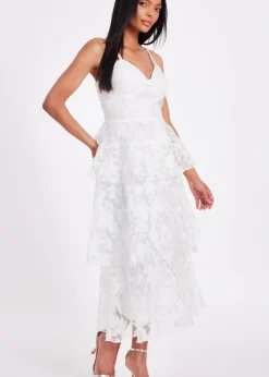 Quiz White Chiffon Floral Midaxi Dress