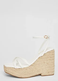 Quiz White Cross Strap High Wedges