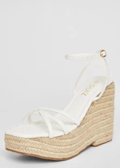 Quiz White Cross Strap High Wedges