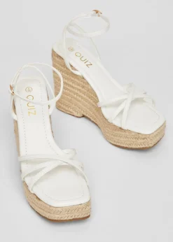 Quiz White Cross Strap High Wedges
