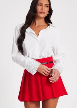Quiz White Diamante Cuff Shirt
