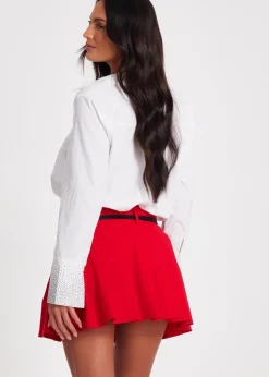 Quiz White Diamante Cuff Shirt