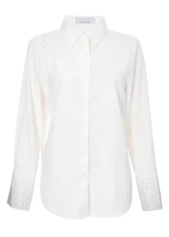 Quiz White Diamante Cuff Shirt