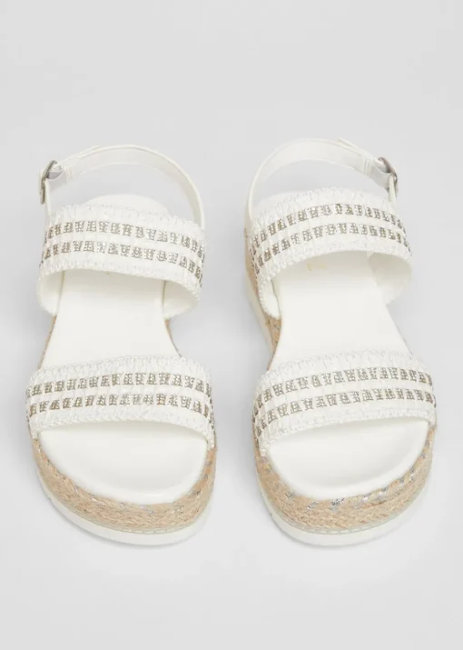 Quiz White Diamante Double Strap Flatform Sandals