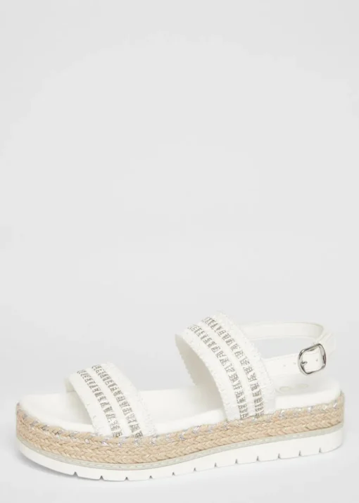 Quiz White Diamante Double Strap Flatform Sandals