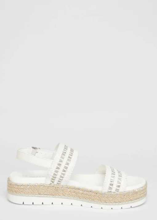 Quiz White Diamante Double Strap Flatform Sandals
