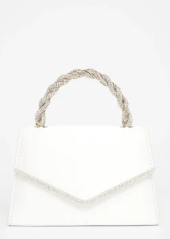 Quiz White Diamante Twist Handle Bag