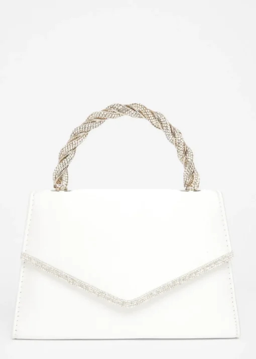Quiz White Diamante Twist Handle Bag