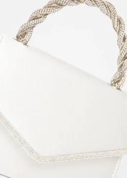 Quiz White Diamante Twist Handle Bag